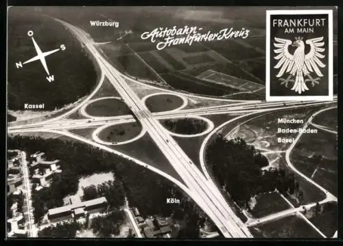 AK Frankfurt am Main, Autobahn Frankfurter Kreuz, Fliegeraufnahme