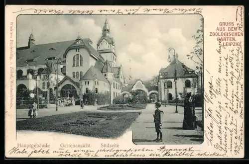 AK Leipzig, Hauptgebäude des Zoos, Gartenansicht Südseite