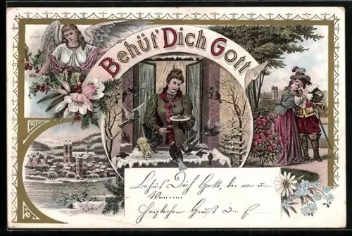 Winter-Lithographie Behüt Dich Gott!, Der Trompeter von Säckingen und seine Liebste