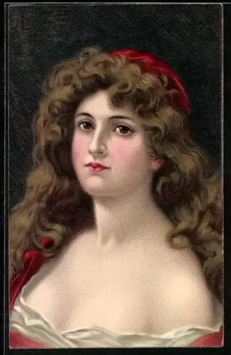 AK Frauenkopf mit wallendem Haar