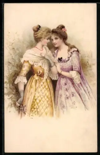 Künstler-AK M. Munk Nr. 167: Zwei junge Damen im Gespräch