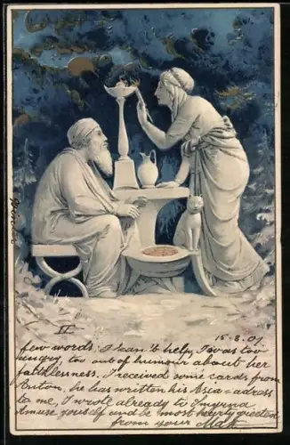 AK Altes Paar bei der Mahlzeit, Jugendstil