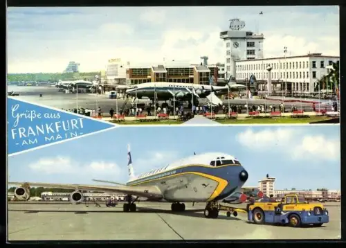 AK Frankfurt / Main, Flughafen, Flugzeug auf der Startbahn