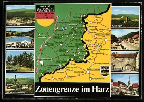 AK Goslar, Karte der Zonengrenze im Harz, Torfhaus, Braunlage, Wurmberg, Zorge, Hohegeiss, Walkenried, Bad Sachsa