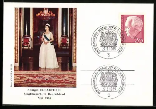 AK Königin Elisabeth II. von England im Kleid, Staatsbesuch in Deutschland 1965