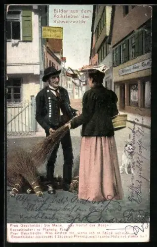 AK Besenverkäufer und Frau in Schwarzwälder Tracht