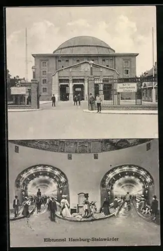 AK Hamburg-St. Pauli, Elbtunnel Hamburg-Steinwärder, Aussenansicht & Innenansicht