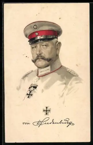 AK Paul von Hindenburg mit Schirmmütze
