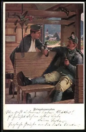 AK Kriegskameraden, Zwei Soldaten mit Pfeifen unterhalten sich