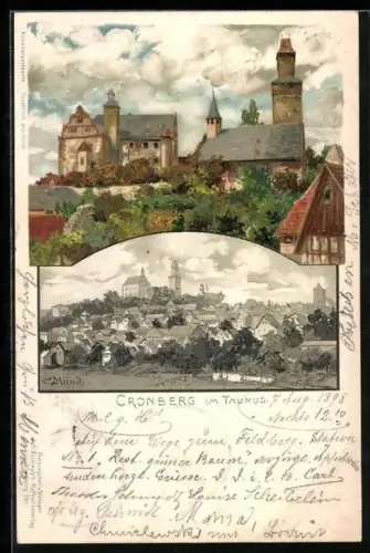 Lithographie Cronberg im Taunus, Burg