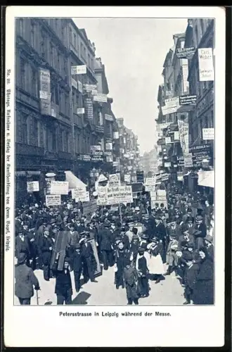 AK Leipziger Messe, Petersstrasse mit Passanten