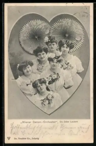 AK Wiener Damenorchester, Gruppenbild in Herzform, Direktion Oskar Leubert