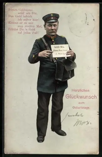 AK Geburtstagsgruss mit Briefträger