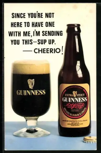 AK Guinness Beer, Bierflasche und Glas