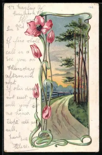 AK Landschaftsidylle im Jugendstil