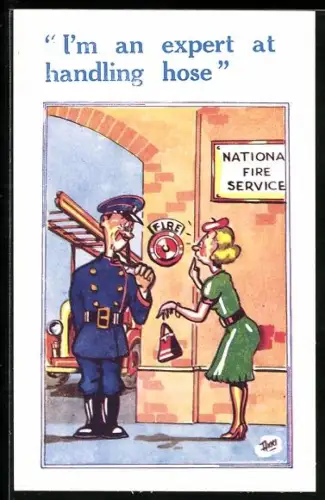 Künstler-AK Feuerwehrmann macht einen anzüglichen Witz
