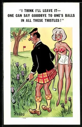 Künstler-AK I think I`ll leave it..., Golfspieler-Humor