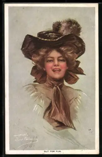 Künstler-AK Philip Boileau: Out for fun, Lachende junge Dame
