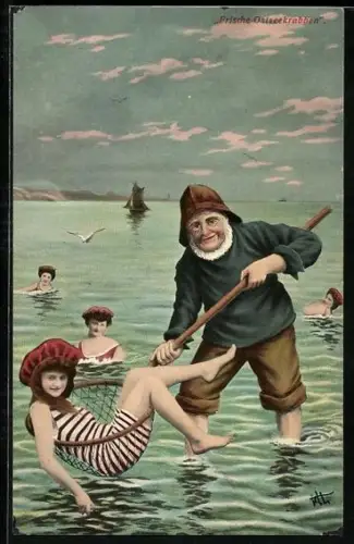 AK Fischer mit einer Frischen Ostseekrabbe