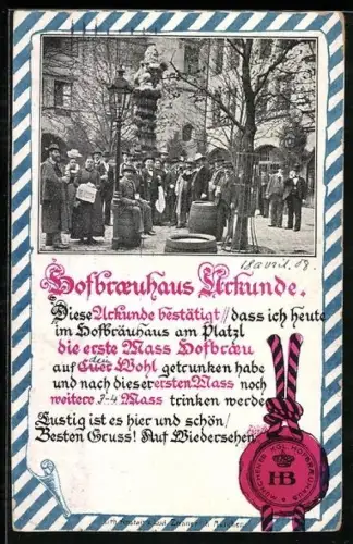 AK München, Urkunde des Hofbräuhaus