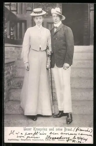 AK Kronprinz Wilhelm von Preussen mit seiner Gattin auf einem Ausflug