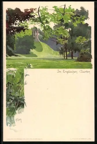 Künstler-AK Heinrich Kley: München, Blick durch den Englischen Garten auf den Menopteros
