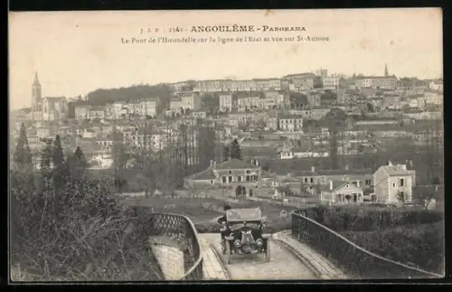 AK Angoulême, Le Pont de l`Hirondelle sur la ligne de l`État et vue sur St. Ausone