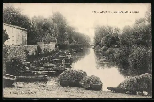 AK Arcais, Les Bords de la Sèvre avec barques et végétation luxuriante