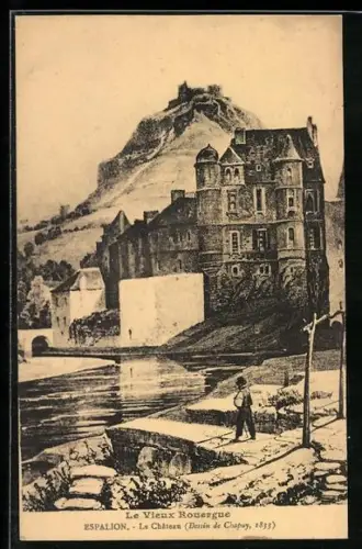 AK Espalion, Le Château, Dessin de Chapuy, 1839