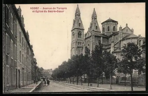 AK Rodez, Avenue de Tarayre et Église du Sacré-Coeur