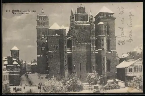 AK Rodez, La Cathédrale sous la neige