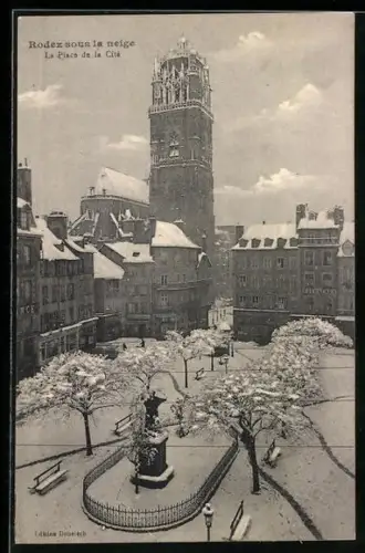 AK Rodez, La Place de la Cité sous la neige