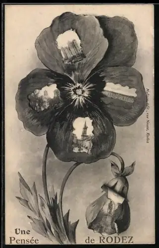 AK Rodez, Une pensée de Rodez avec vues intégrées dans une fleur