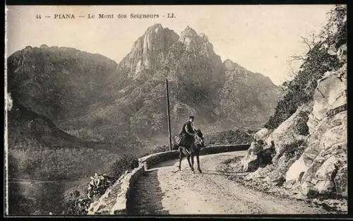 AK Piana, Le Mont des Seigneurs avec un cavalier sur un chemin sinueux