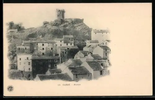 AK Nonza /Corse, Vue sur le village et la tour en arrière-plan