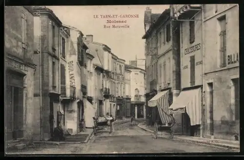 AK Moissac /T.-et-G., Rue Maraveille avec boutiques et charrette