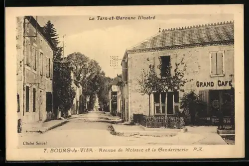 AK Bourg-de-Visa, Avenue de Moissac et la Gendarmerie, Grand Café