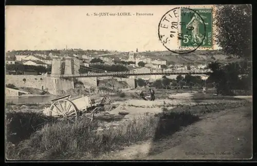 AK St-Just-sur-Loire, Panorama avec le pont suspendu et vue sur la ville