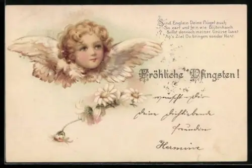 Lithographie Engel mit Blumen, Pfingsten