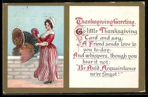 AK Mädchen mit Truthahn, Thanksgiving