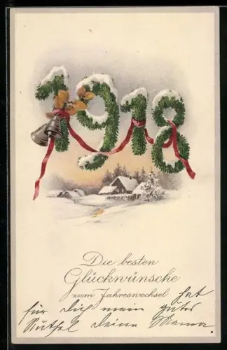 Künstler-AK Glückwünsche zum Jahreswechsel, Jahreszahl 1918 aus Tannengrün
