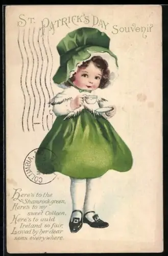 AK Kleines Mädchen im Kleeblatt-Kleid, St. Patrick`s Day