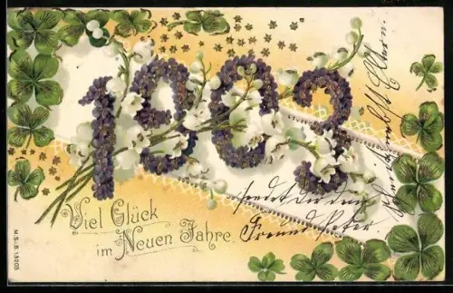 Lithographie Kleeblätter und Jahreszahl 1903 aus Veilchen, Neujahr
