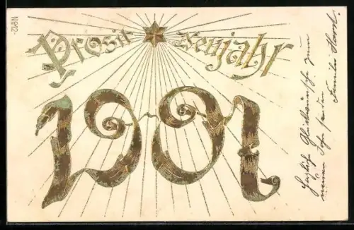 AK Prosit Neujahr 1901, goldene Jahreszahl & Stern