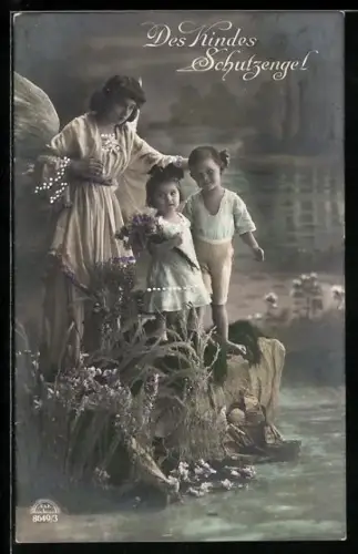 AK Schutzengel wacht über zwei Kinder an einem See