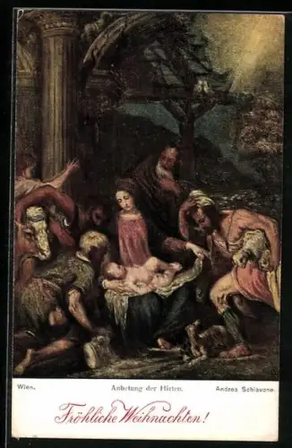 AK Die Hirten beten das Jesuskind an, das auf Marias Schoss liegt, Weihnachtsgruss