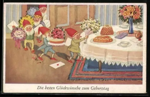 AK Zwerge gratulieren zum Geburtstag