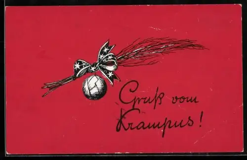 AK Mit Schleife an einer Rute befestigter Ball, Gruss vom Krampus