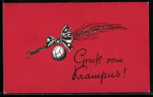 AK Mit Schleife an einer Rute befestigter Ball, Gruss vom Krampus