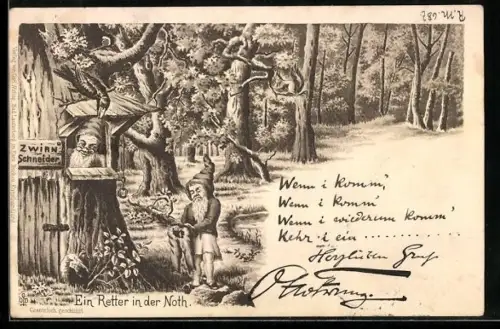 Künstler-AK Zwerg mit kaputter Hose beim Schneider